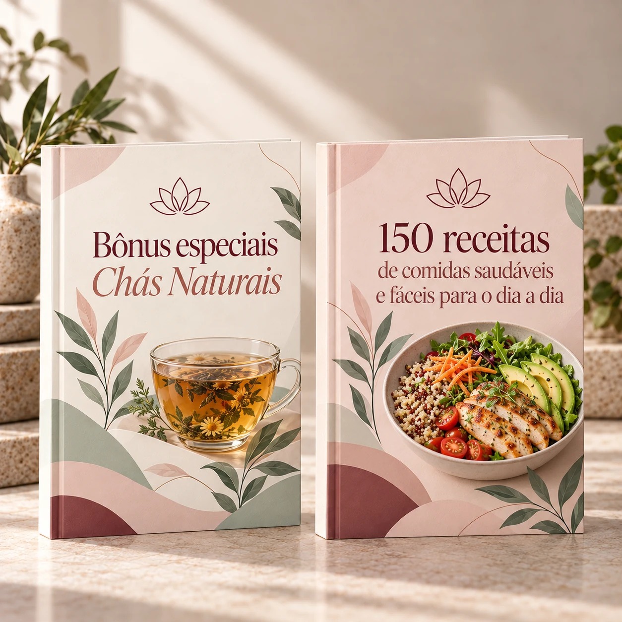 Bônus de Chás Naturais e 150 receitas de comidas saudáveis.
